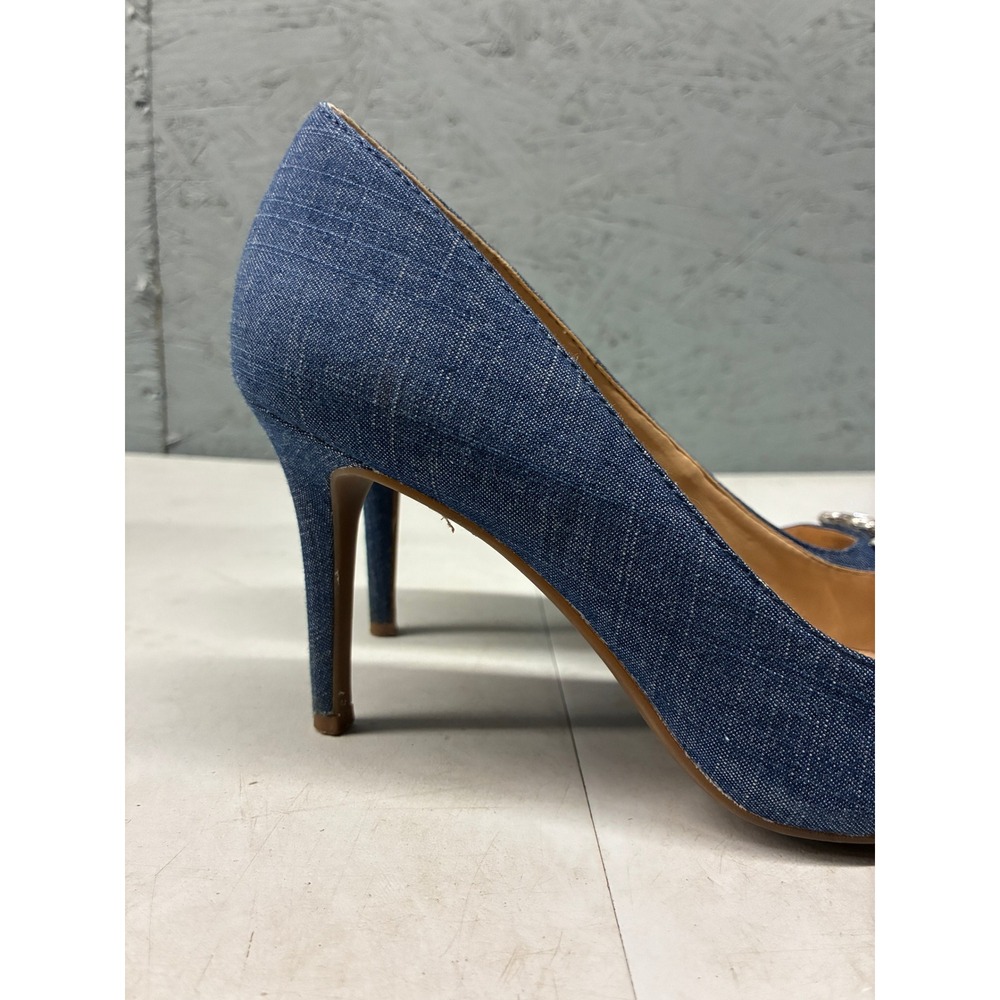 Jessica Simpson Womens Size 7M Denim Rhinestone Crystal Pointed Pump Heels Blue - Picture 6 of 13